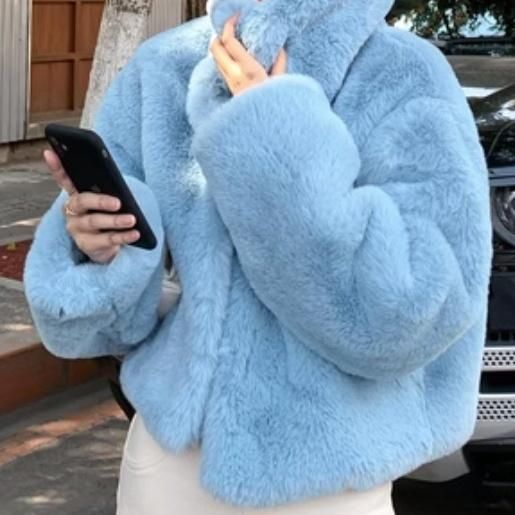 大特価】スカイブルー スタンドカラー フェイクファージャケット エコ