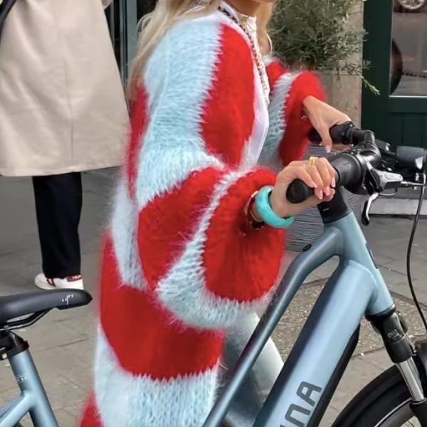 伊太利屋 Italiya ロング ウール カーディガン ボーダー ストライプ やわらか素材ボーダーカーディガン ボーダー服 カーディガン