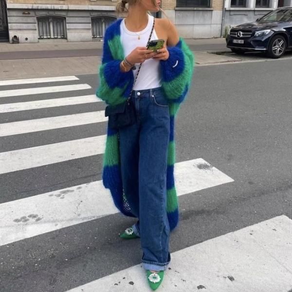 伊太利屋 Italiya ロング ウール カーディガン ボーダー ストライプ 透かし柄ボーダーカーディガン | Sybilla (Women)/シビラ | 三越