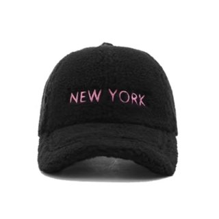 【大特価】ブラックxピンク NEW YORK フロントロゴ ボアキャップ フェイクファーキャップ キャップ 帽子 インポート 通販