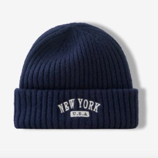 【大特価】8色展開 NEW YORK フロントロゴ ビーニー ニット帽 リブニット帽 インポート 通販