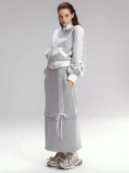 mal.rerere グレーサイドジップ ロングスカート 大特価】3色展開 サイドライン サイドストライプ トラックジャケット