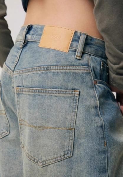 大特価】ブルー ウォッシュ加工 ストレートデニムパンツ