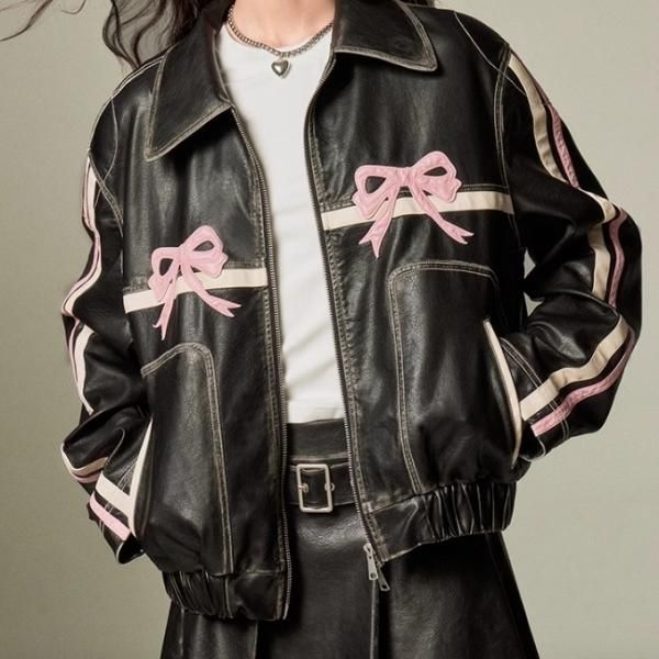 大特価】2色展開 リボン サイドライン サイドストライプ 襟付き