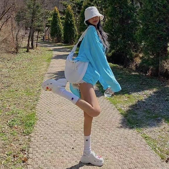 大特価】スカイブルー フロントプリント オーバーサイズ ロンT
