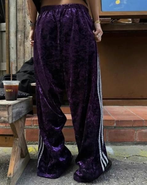ワイドパンツパンツ ボトムス ロング丈 ベロア ストレッチ