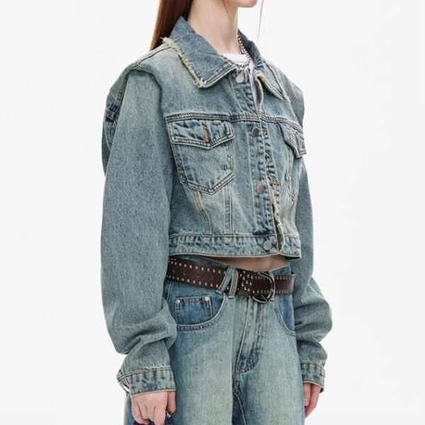 大特価】ブルー ダメージ加工 ショート丈 Gジャン デニム