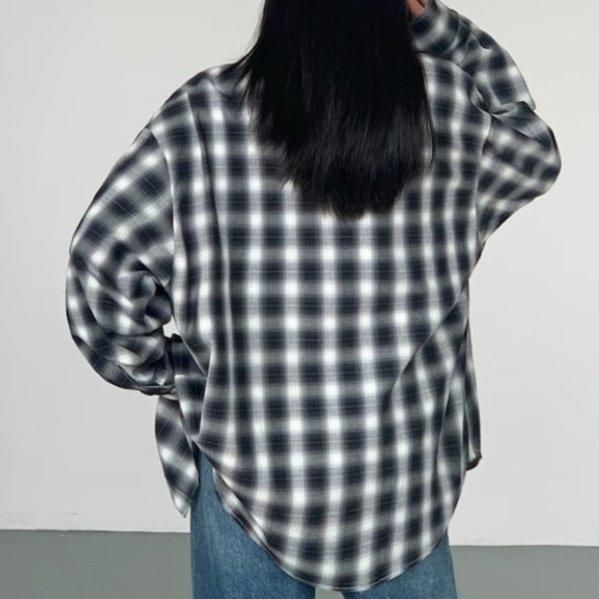 大特価】モノトーン チェック柄 オンブレ チェックシャツ 長袖