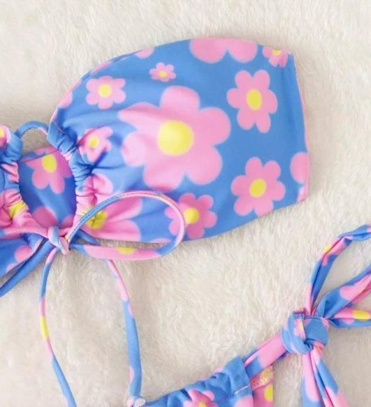 大特価】ブルー 花柄 フラワー カットアウトフロント バンドゥ