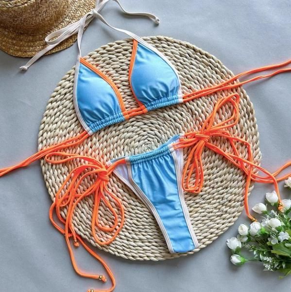 大特価】ブルーxオレンジ パイピングトリム トライアングルビキニ 三角