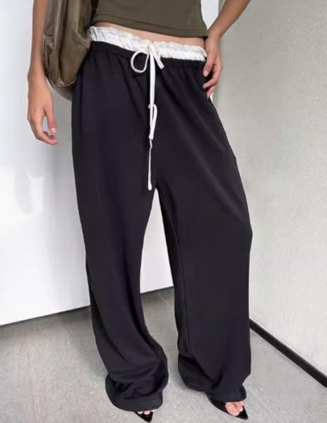 大特価】ブラック バイカラー ウエスト切替 ロングパンツ ワイド 大特価】ブラック バイカラー ウエスト切替 ロングパンツ ワイド