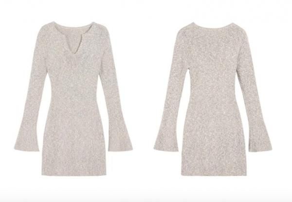 大特価】ベージュ ミックスカラー Vカット 長袖 ベルスリーブ