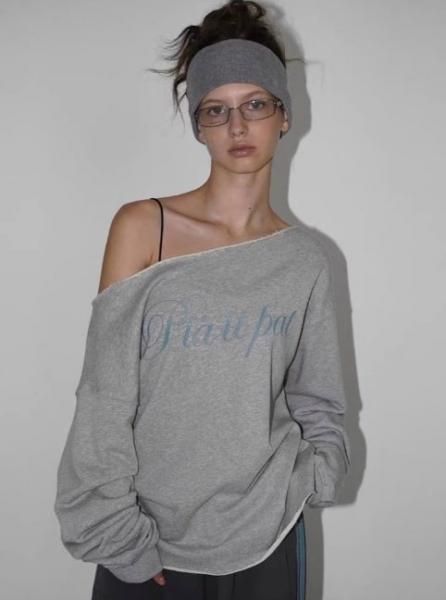 大特価】グレー フロントロゴ カットオフ 切りっぱなし オフショルダー