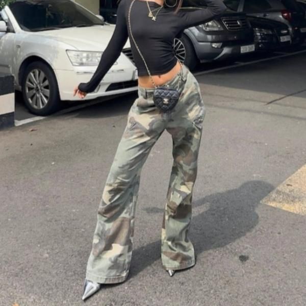 大特価】アーミーグリーン 迷彩柄 カモフラージュ柄 ロングパンツ