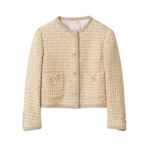 大特価】ベージュ ラメ ノーカラージャケット ツイード 大特価】ベージュ ラメ ノーカラージャケット ツイード