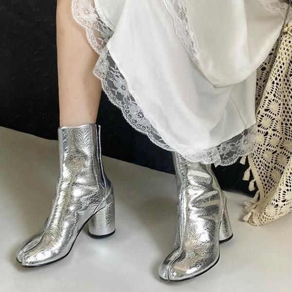 大特価】シルバー メタリック タビブーツ ショートブーツ
