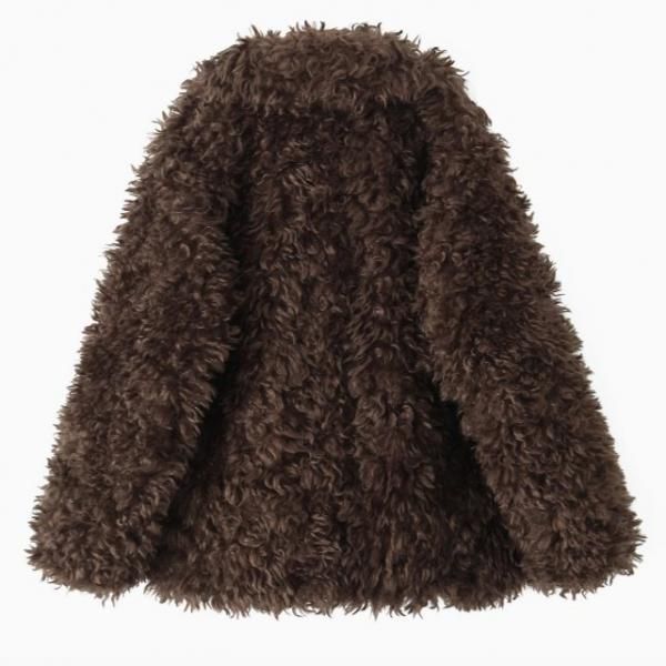大特価】ブラウン 襟付き プードルファージャケット エコファー