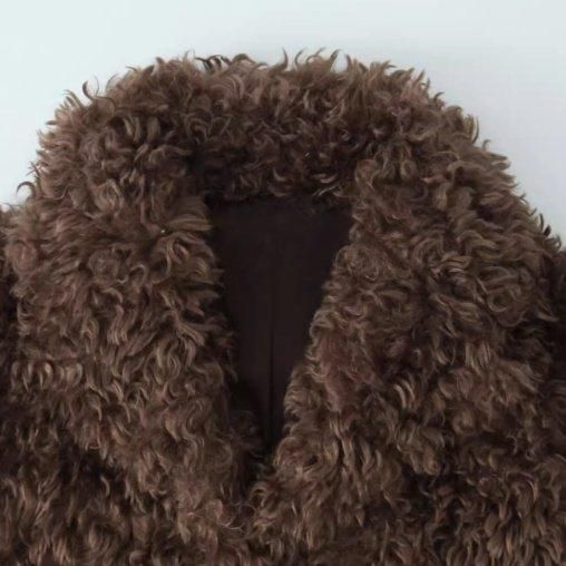 大特価】ブラウン 襟付き プードルファージャケット エコファー