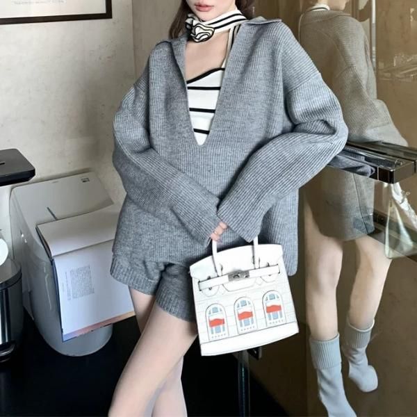 大特価】4セット グレー ニット セーター ニットショートパンツ