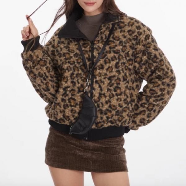 大特価】レオパード柄 ひょう柄 2way リバーシブル ジッパー ジップ