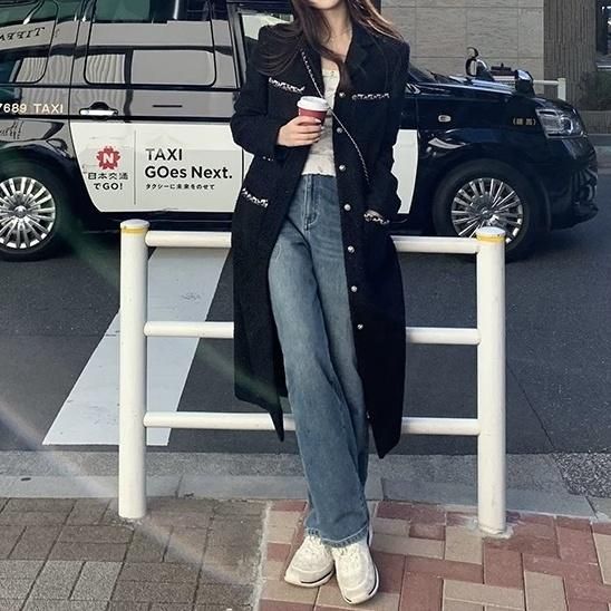 大特価】2色展開 ツイードコート ノーカラーコート ロングコート