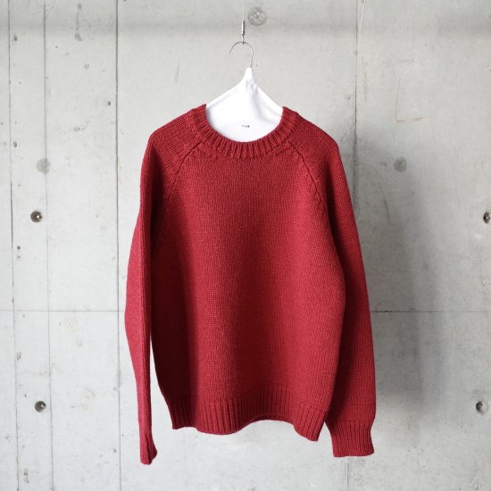 BATONER VINTAGE WOOL CREW NECK KNIT-unisex/RED - trunk online store