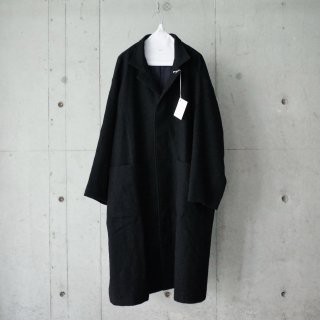 honnete Washed Wool Balmacaan Coat-unisex/BLACK