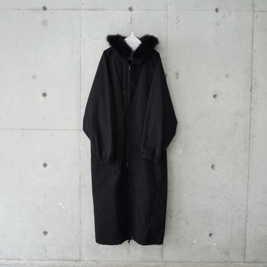 COMOLI HOODED LONG COAT-unisex/BLACK - trunk online store