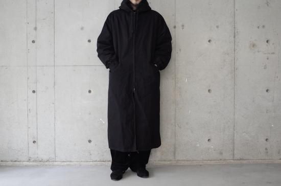 COMOLI HOODED LONG COAT-unisex/BLACK - trunk online store