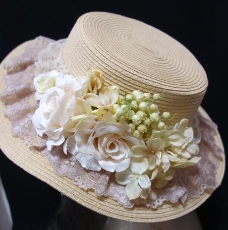 Tour ベージュアンティークカンカン帽 Tour ベージュアンティークカンカン帽 アンティークカンカン帽