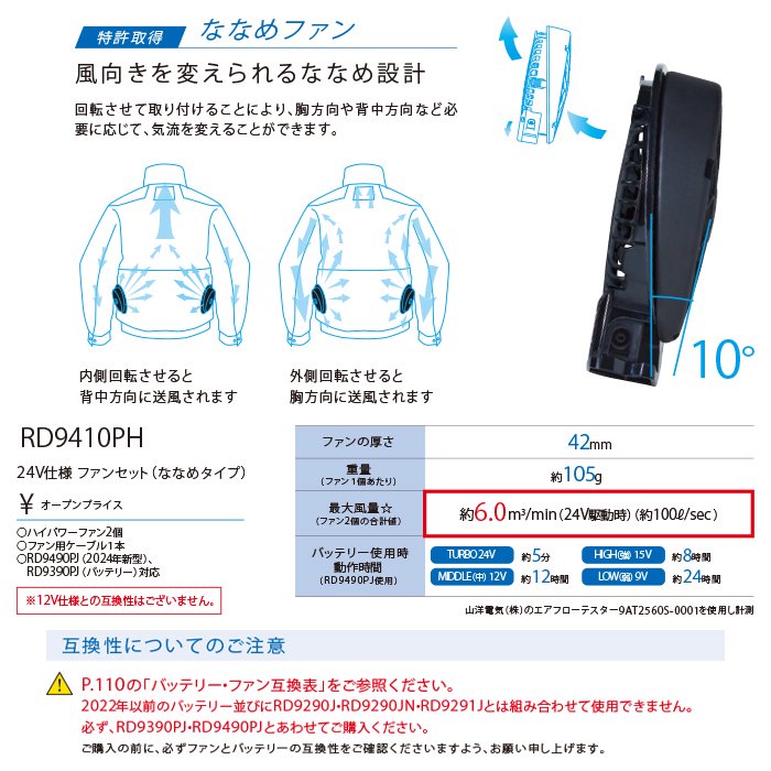 サンエス RD9410PH（ななめハイパワーファンセット）｜空調服・EF