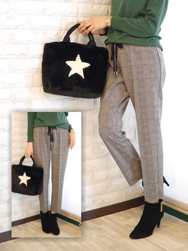 Anna Kerry アンナケリー 前リボンテーパードパンツ グレンチェック Anna Kerry アンナケリー 前リボンテーパードパンツ グレンチェック
