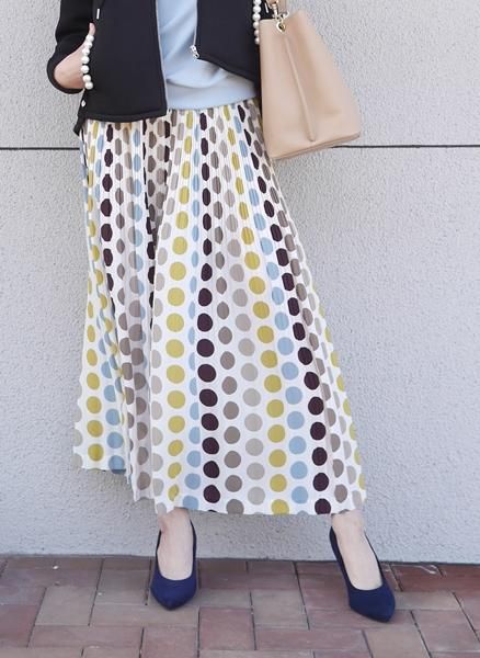 カラフルドットプリーツワイドパンツ・日本製セレクトショップLisa
