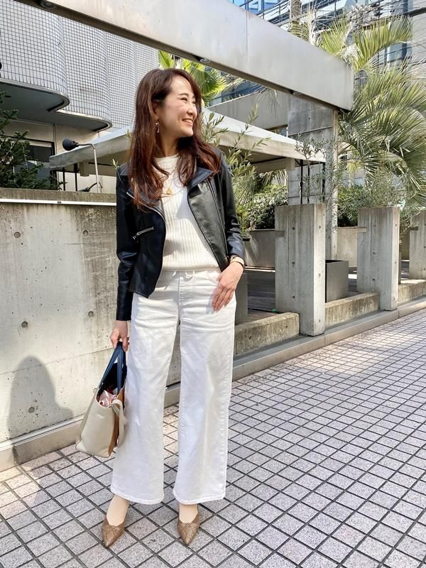 INDIMARK(インディマーク)ウエストリブワイドパンツ・ホワイト