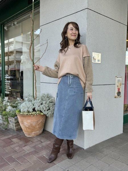 TOLNERA(トルネラ)byPriorityウエストリブストレッチデニム台形