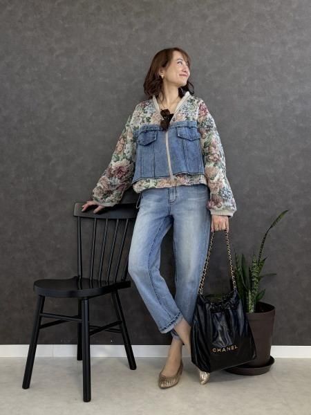 【MICALLE MICALLE】異素材切り替えブルゾン　ブラック MICALLE MICALLE】異素材切り替えブルゾン ブラック MICALLE