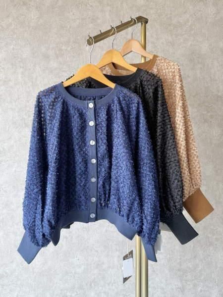 【新品】AnnaKerry アンナケリー ニットカーディガン イシカワラボ Anna Kerry(アンナケリー)シアージャガードぽわん袖カーディガン