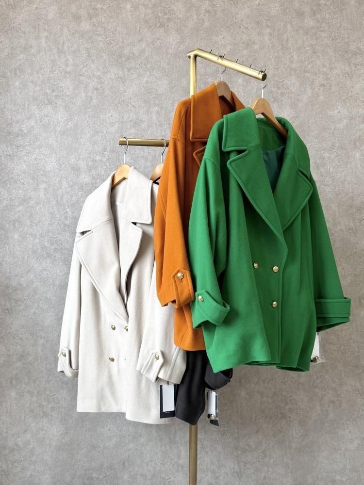 専用 極美品 JUSGLITTY 22AW Pコート サックス ウール 金ボタン ATELIER SIX(アトリエ シックス)ウール100％金ボタンPコート|30代40代