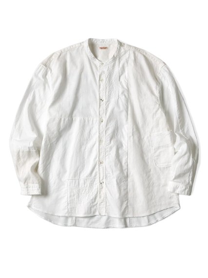 キャピタル  綿×リネンパッチワークバンドカラーカトマンズシャツ