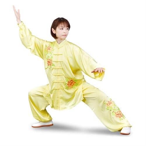 太極拳 牡丹花刺繍 表演服【黄色】｜太極縁