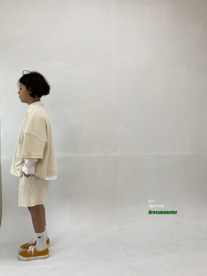 DRESS MONSTER-ドレスモンスター-タックワッフルセットアップ/クリームー 韓国子供服 BUBUOLUBU ブブオルブ