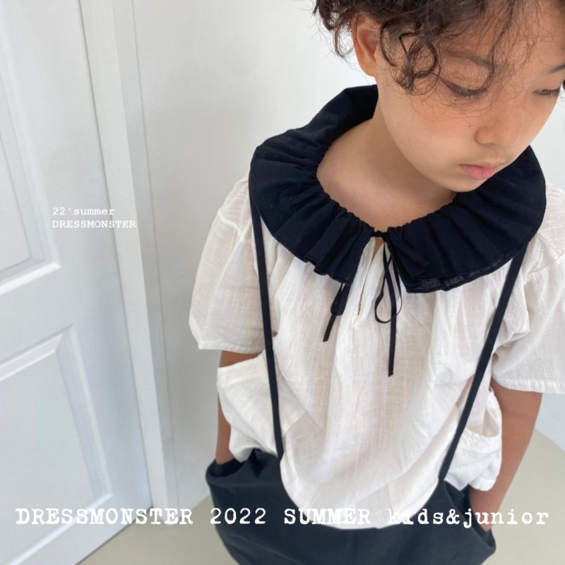 DRESS MONSTER-ドレスモンスター-リネンダブルカラーブラウス/ホワイト 韓国子供服 BUBUOLUBU ブブオルブ