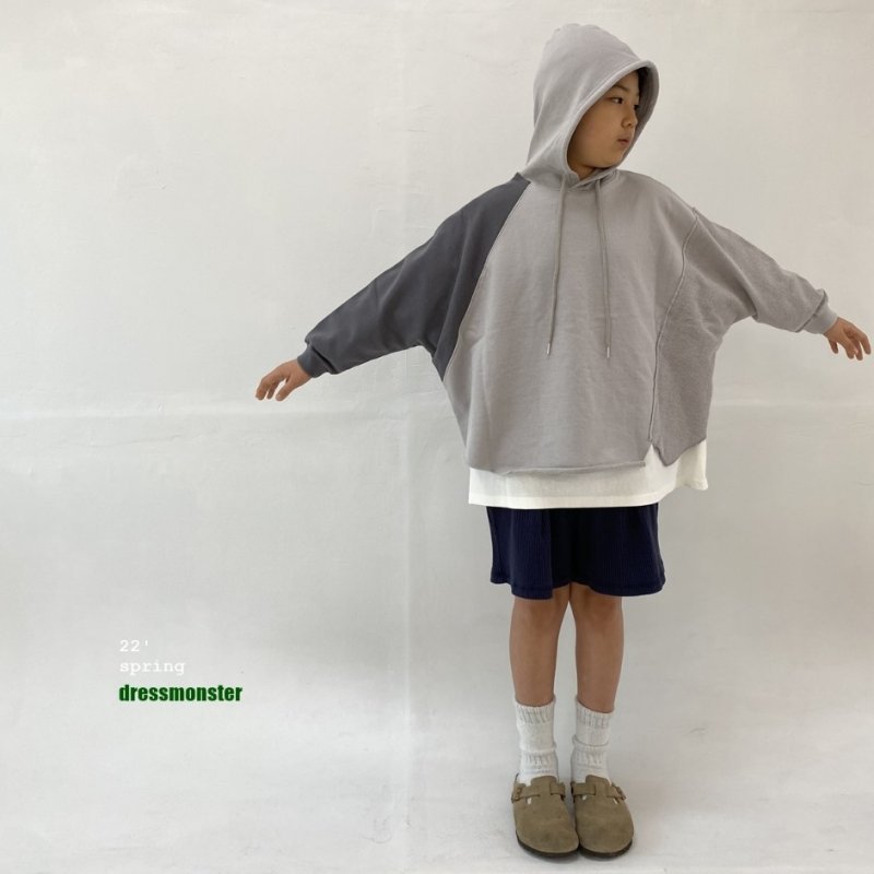 DRESS MONSTER-ドレスモンスター-アンバランスワイドフーディー/グレーー 韓国子供服 BUBUOLUBU ブブオルブ