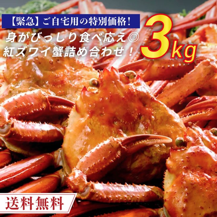 激安店舗 日本海産 紅ズワイ蟹 メガ盛り 3kg 茹でたて紅ズワイ蟹 国産 紅ずわい蟹 紅ずわい 紅ズワイ 紅ずわいがに ベニズワイガニ 
