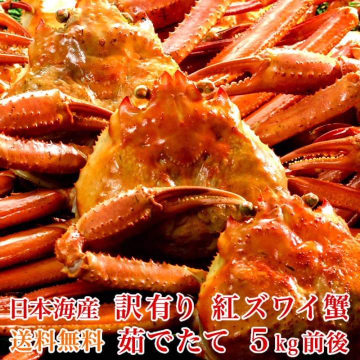 送料無料】日本海産 訳あり 茹でたて紅ズワイ蟹 たっぷり 5kg【かに