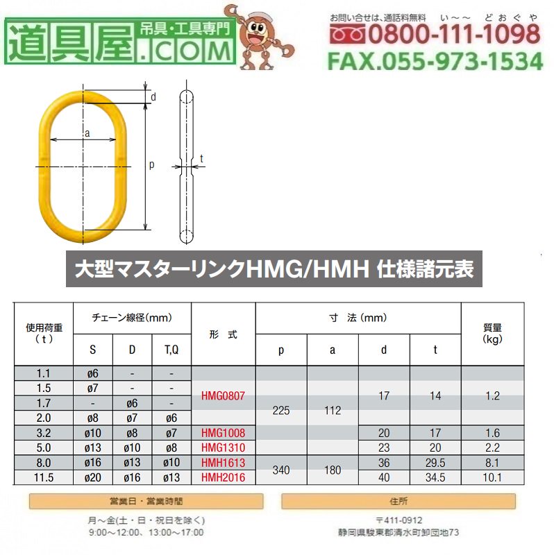 キトー チェンスリング(アイタイプ)加工部材 大型マスターリンクHMH