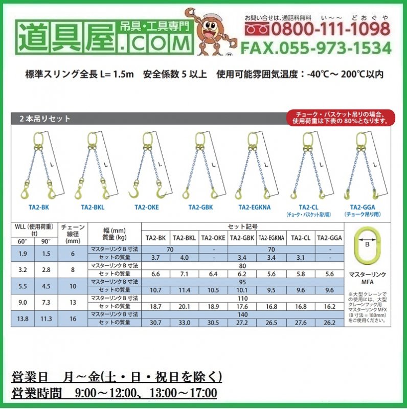 MARTEC/マーテック 1本吊りチェンスリングセット L=1.5m TA1-EKN-16