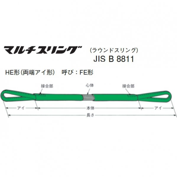 スリーエッチ　ラウンドスリング　両端アイ形　緑色　使用荷重2.0T　長さ3.0m - 5