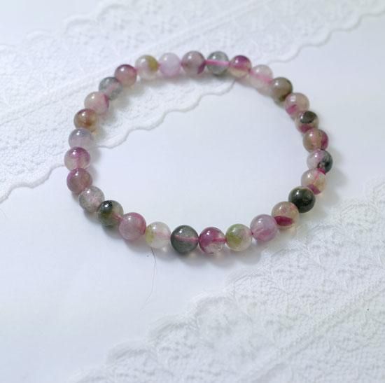 ミックストルマリンブレスレット 6mm 小粒 内径 16cm