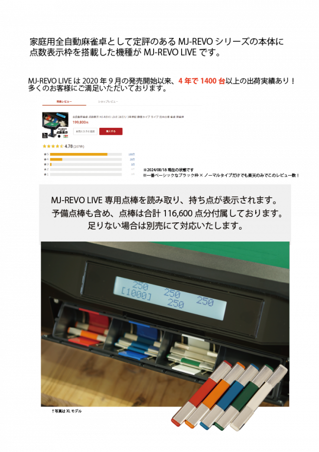 限定カラー 点数表示付き 全自動麻雀卓 MJ-REVO LIVE Gレッド 3 限定カラー 点数表示付き 全自動麻雀卓 MJ-REVO LIVE Gレッド 3